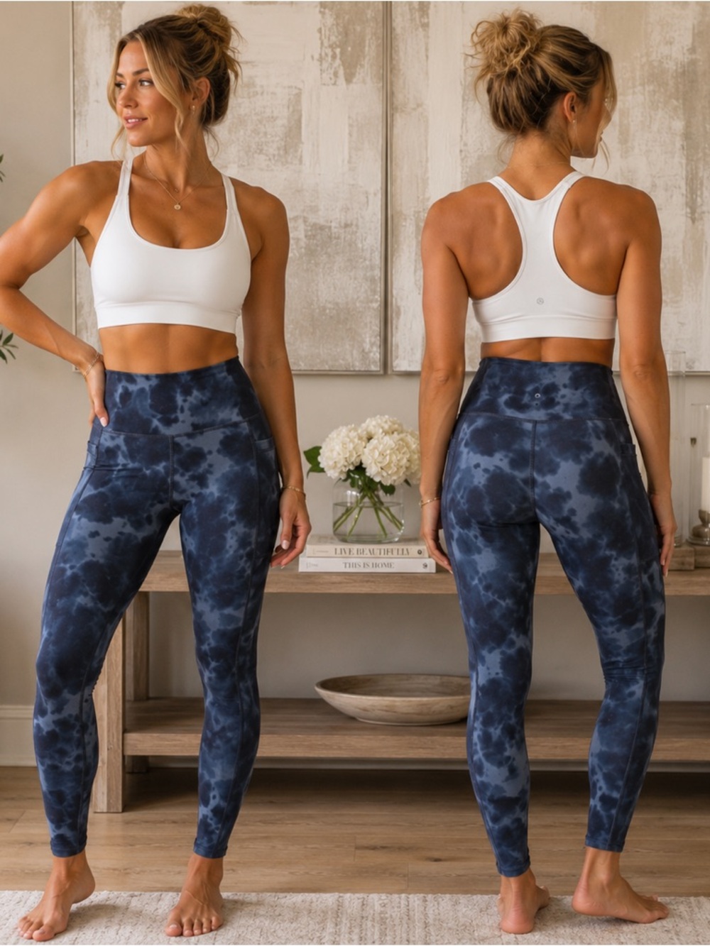 Danskin Navy Tie Dye High Rise Pocket Leggings Cropped Yoga Pants